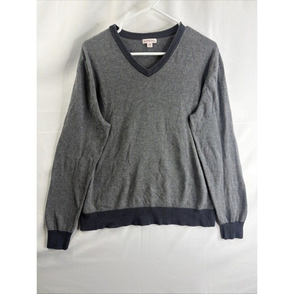 Merona V-Neck Sweater Mens Blue Striped Long‎ Sleeve Pullover Casual Cotton